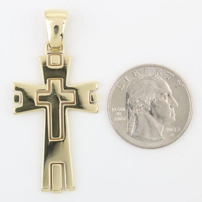 18KYG Vintage Italian Christian Cross Pendant Double Layered Modernist - Image 5
