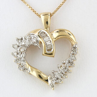 14K Yellow Gold Diamond Heart Pendant w/ 19" Box Link Chain Necklace Set
