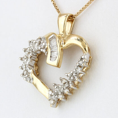 14K Yellow Gold Diamond Heart Pendant w/ 19" Box Link Chain Necklace Set - Image 2