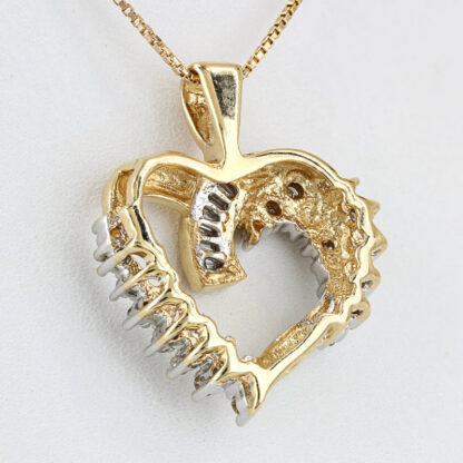 14K Yellow Gold Diamond Heart Pendant w/ 19" Box Link Chain Necklace Set - Image 3