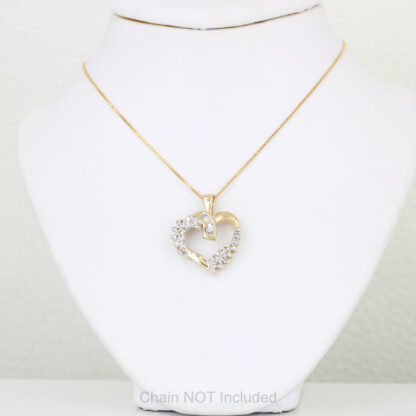 14K Yellow Gold Diamond Heart Pendant w/ 19" Box Link Chain Necklace Set - Image 4