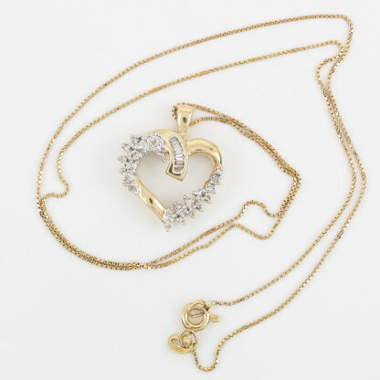 14K Yellow Gold Diamond Heart Pendant w/ 19" Box Link Chain Necklace Set - Image 5