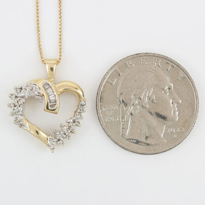 14K Yellow Gold Diamond Heart Pendant w/ 19" Box Link Chain Necklace Set - Image 6