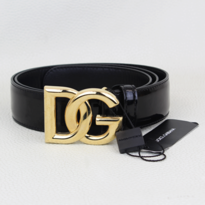 Dolce & Gabbana Black Patent Leather Belt Gold DG Buckle - Image 2