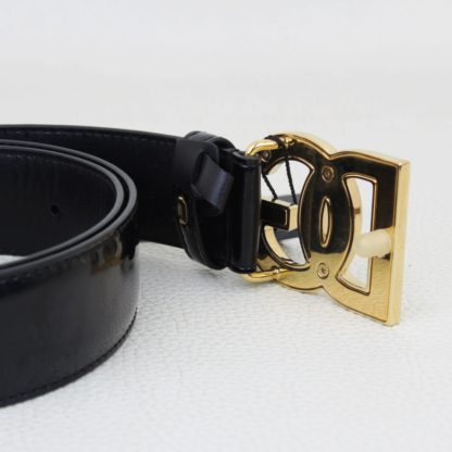 Dolce & Gabbana Black Patent Leather Belt Gold DG Buckle - Image 3