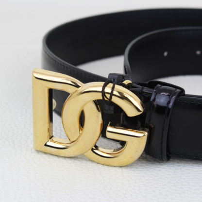 Dolce & Gabbana Black Patent Leather Belt Gold DG Buckle - Image 5
