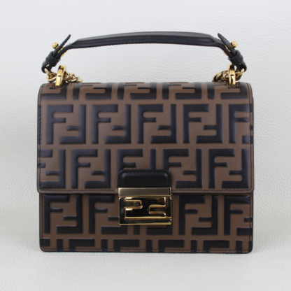 Fendi Kan U FF Zucca Embossed Shoulder Bag with Original Box