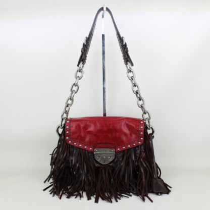 Prada Vitello Shine Leather Fringe Shoulder Bag