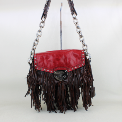 Prada Vitello Shine Leather Fringe Shoulder Bag - Image 2