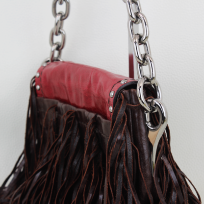Prada Vitello Shine Leather Fringe Shoulder Bag - Image 4