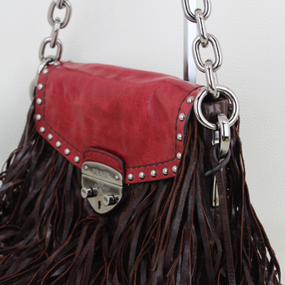Prada Vitello Shine Leather Fringe Shoulder Bag - Image 5