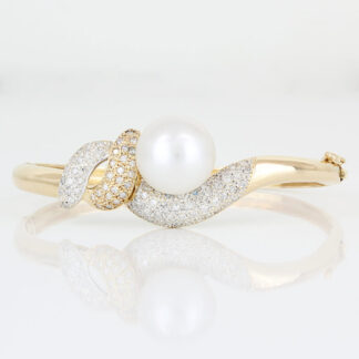 14KYG Diamond Mabe Pearl Bangle Bracelet Modern Baroque Anniversary Gift