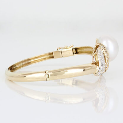 14KYG Diamond Mabe Pearl Bangle Bracelet Modern Baroque Anniversary Gift - Image 3