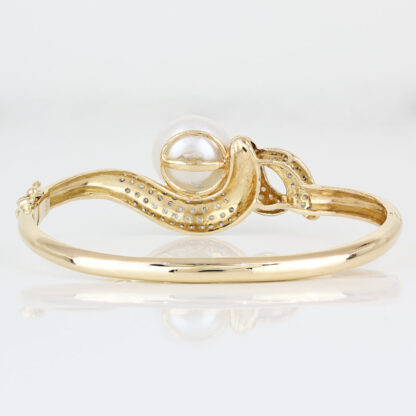 14KYG Diamond Mabe Pearl Bangle Bracelet Modern Baroque Anniversary Gift - Image 4