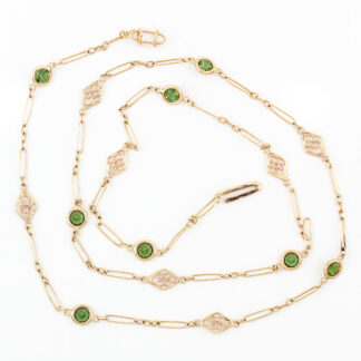 Handmade 18k Gold Green Tourmaline Bezel Set Necklace 1960's European Vintage