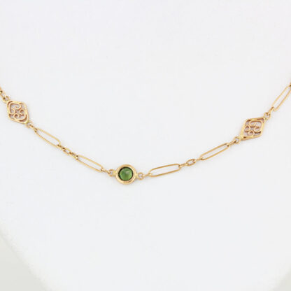 Handmade 18k Gold Green Tourmaline Bezel Set Necklace 1960's European Vintage - Image 2