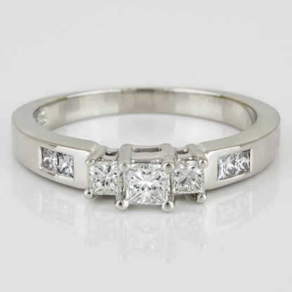 14KWG Princess Diamond Ring 7-Stone Wedding Anniversary Engagement Gift