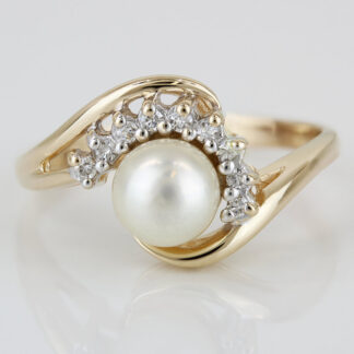 Vintage 14KYG Alwand Vahan Pearl + Diamond Anniversary Cocktail Ring