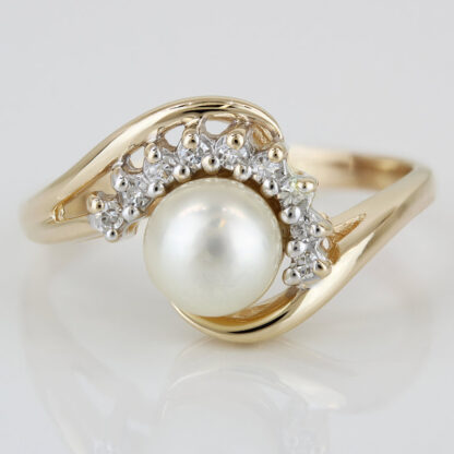 Vintage 14KYG Alwand Vahan Pearl + Diamond Anniversary Cocktail Ring