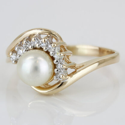 Vintage 14KYG Alwand Vahan Pearl + Diamond Anniversary Cocktail Ring - Image 2