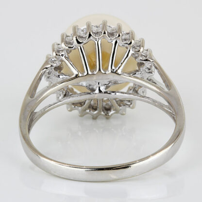14KWG 10.5mm Cultured Pearl Diamond Halo Ring Anniversary Heirloom Gift - Image 4