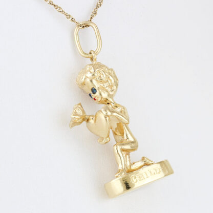 Vintage 14KYG Friday's Child Pendant Charm Blue Tourmaline Eyes-SYL - Image 4
