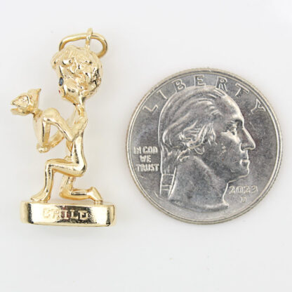 Vintage 14KYG Friday's Child Pendant Charm Blue Tourmaline Eyes-SYL - Image 7