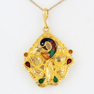 21KYG Peacock Pendant Meenakari Enamel Handmade Artisan Jewelry Gift