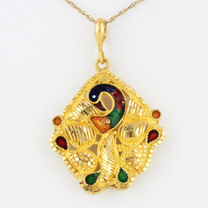 21KYG Peacock Pendant Meenakari Enamel Handmade Artisan Jewelry Gift
