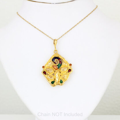 21KYG Peacock Pendant Meenakari Enamel Handmade Artisan Jewelry Gift - Image 4