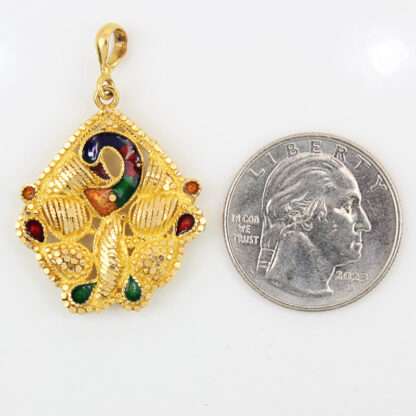 21KYG Peacock Pendant Meenakari Enamel Handmade Artisan Jewelry Gift - Image 5