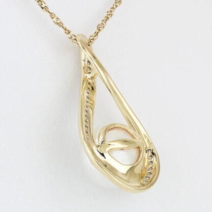 14KYG Cultured Pearl Diamond Pendant Infinity Loop Design Elegant Gift - Image 3