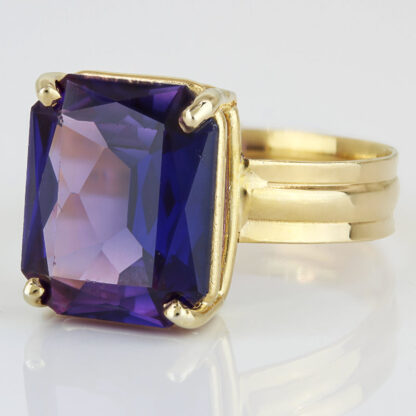 Estate Vintage 18K Italian Gold 5.5ct Lab Sapphire Cocktail Statement Ring Gift - Image 2