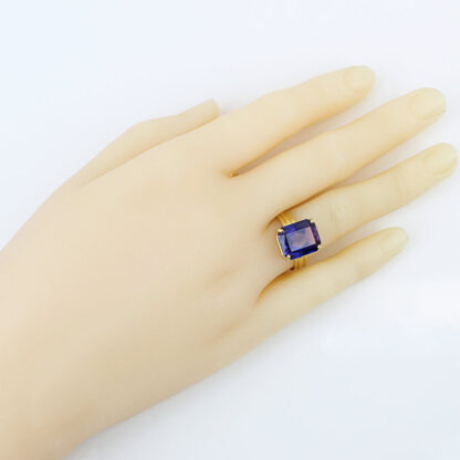 Estate Vintage 18K Italian Gold 5.5ct Lab Sapphire Cocktail Statement Ring Gift - Image 7