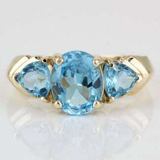 14KYG Swiss Blue Topaz Ring Oval & Trillion Cocktail Anniversary Gift