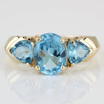 14KYG Swiss Blue Topaz Ring Oval & Trillion Cocktail Anniversary Gift