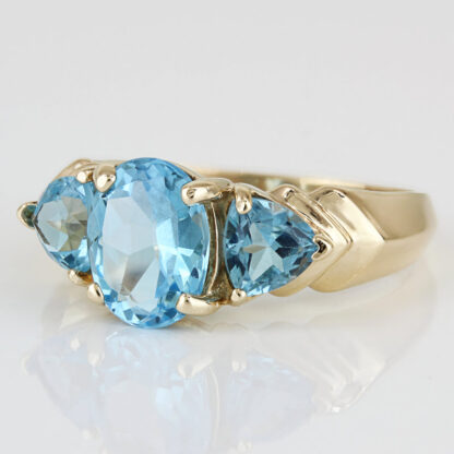 14KYG Swiss Blue Topaz Ring Oval & Trillion Cocktail Anniversary Gift - Image 2