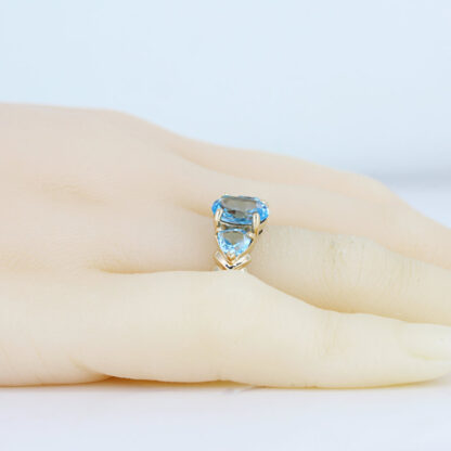 14KYG Swiss Blue Topaz Ring Oval & Trillion Cocktail Anniversary Gift - Image 7