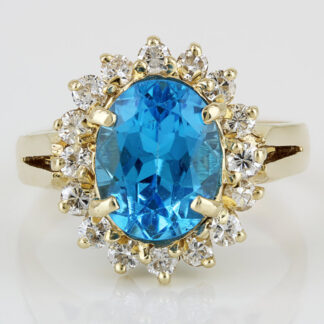 14KYG Swiss Blue Topaz Diamond Halo Ring Cocktail Anniversary Gift