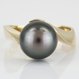 Tahitian 10MM Pearl Ring 14K Gold Vintage Modernist Cocktail Anniversary Gift