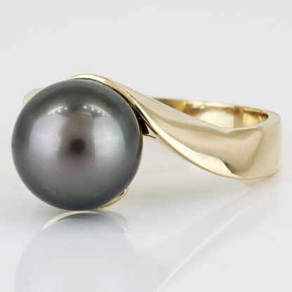 Tahitian 10MM Pearl Ring 14K Gold Vintage Modernist Cocktail Anniversary Gift - Image 2