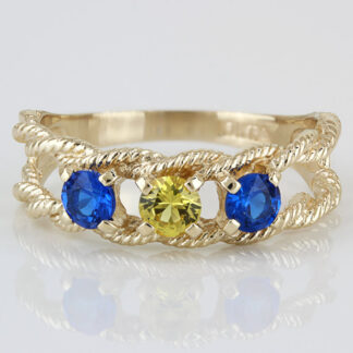 Vintage Retro 10K Gold Blue Spinel Yellow Sapphire Statement Ring Gift Estate