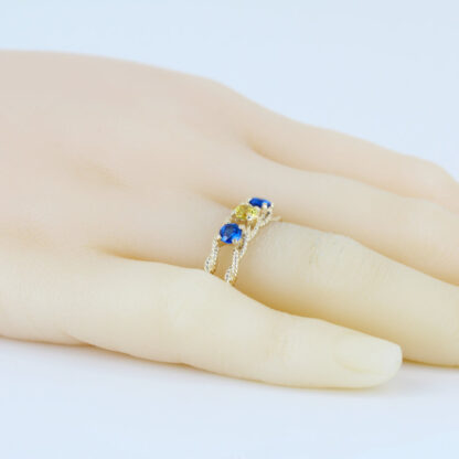 Vintage Retro 10K Gold Blue Spinel Yellow Sapphire Statement Ring Gift Estate - Image 6