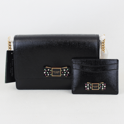 Kate Spade Morgan Bow Bedazzled Flap Chain Wallet Crossbody