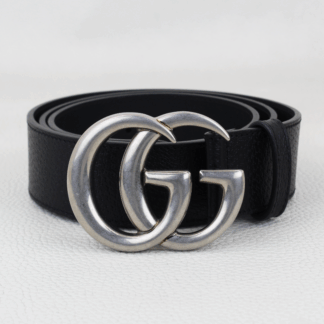 Gucci Textured Calfskin Silver Double G 40mm Belt - Size 38