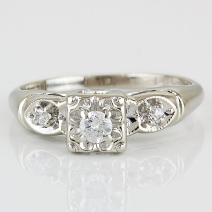 Vintage 14KWG Diamond Wedding Engagement Ring Art Deco Retro 1935-1945