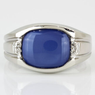 C.1959 Men's 10K White Gold Lab-Created Star Sapphire & Diamond Vintage Ring