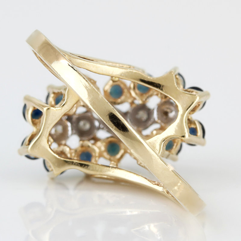 Vintage 14K Gold Blue Spinel & Diamond Cluster Cocktail Ring Anniversary Gift - Image 4