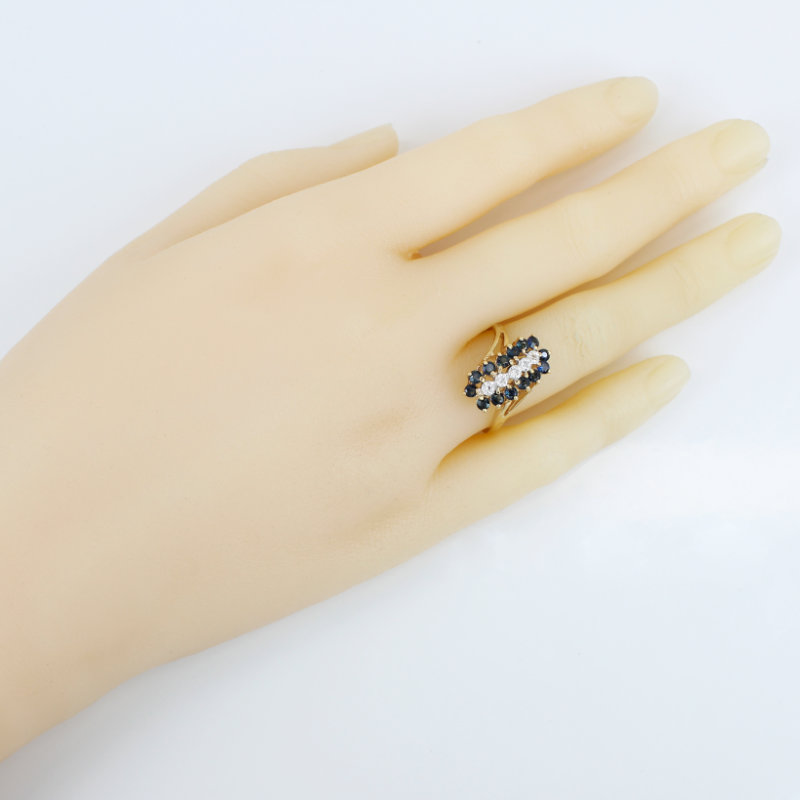 Vintage 14K Gold Blue Spinel & Diamond Cluster Cocktail Ring Anniversary Gift - Image 7