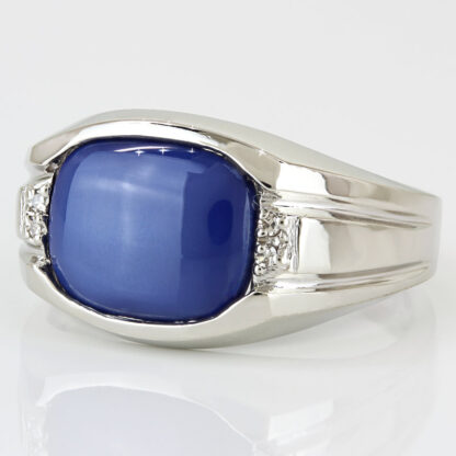 C.1959 Men's 10K White Gold Lab-Created Star Sapphire & Diamond Vintage Ring - Image 2